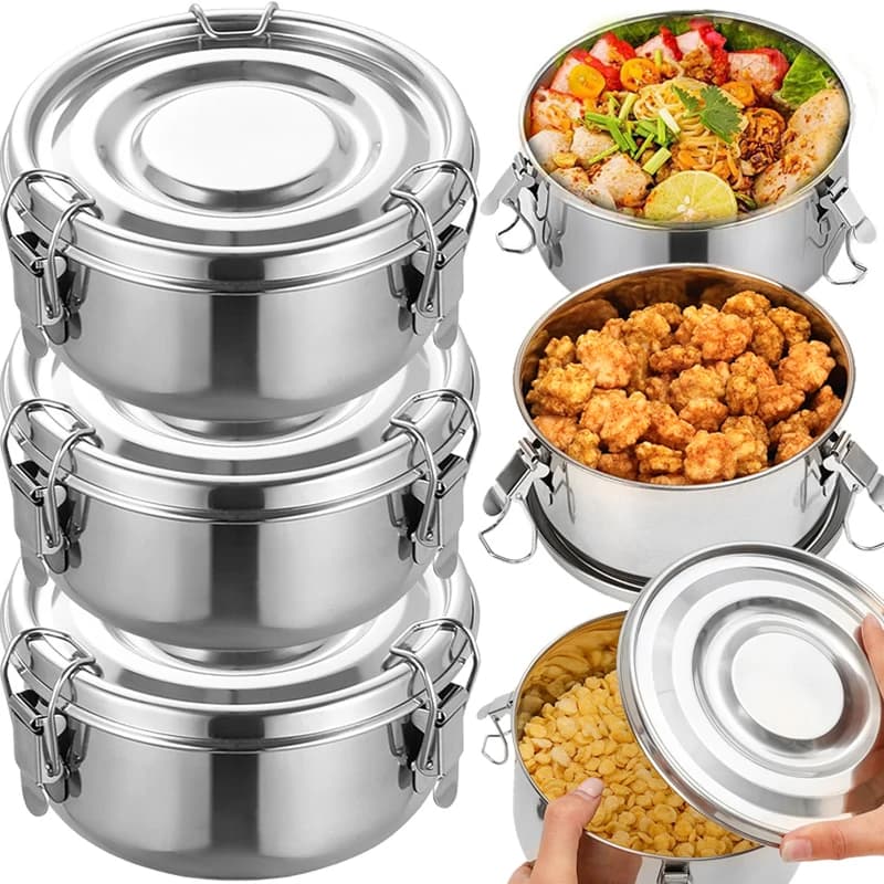 Lunch Box portatile in acciaio inossidabile con coperchio Bento Box a prova di perdite Contenitore per alimenti Contenitore per insalata da campeggio Ciotola da picnic Contenitori per insalata