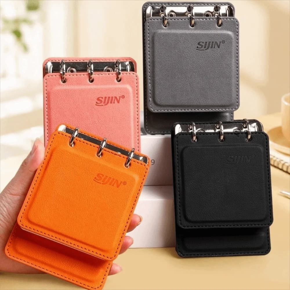 Durable A7 Pocket Notebook PU Leather 3-Ring Binder Journal with Removable Lined Paper Loose-leaf Notebook Office