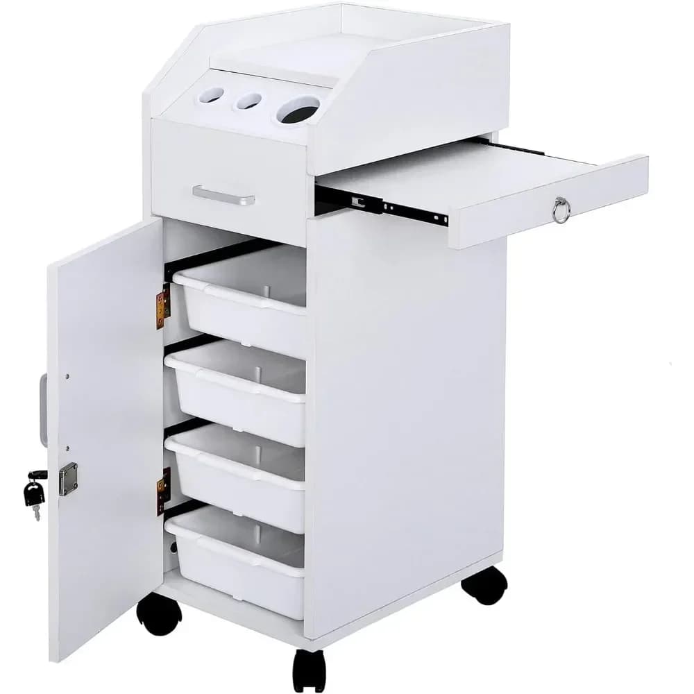 Carrello portaoggetti per parrucchiere con ruote e 3 supporti per asciugacapelli, custodia per trucco mobile per stazione di strumenti per parrucchieri, carrello per salone