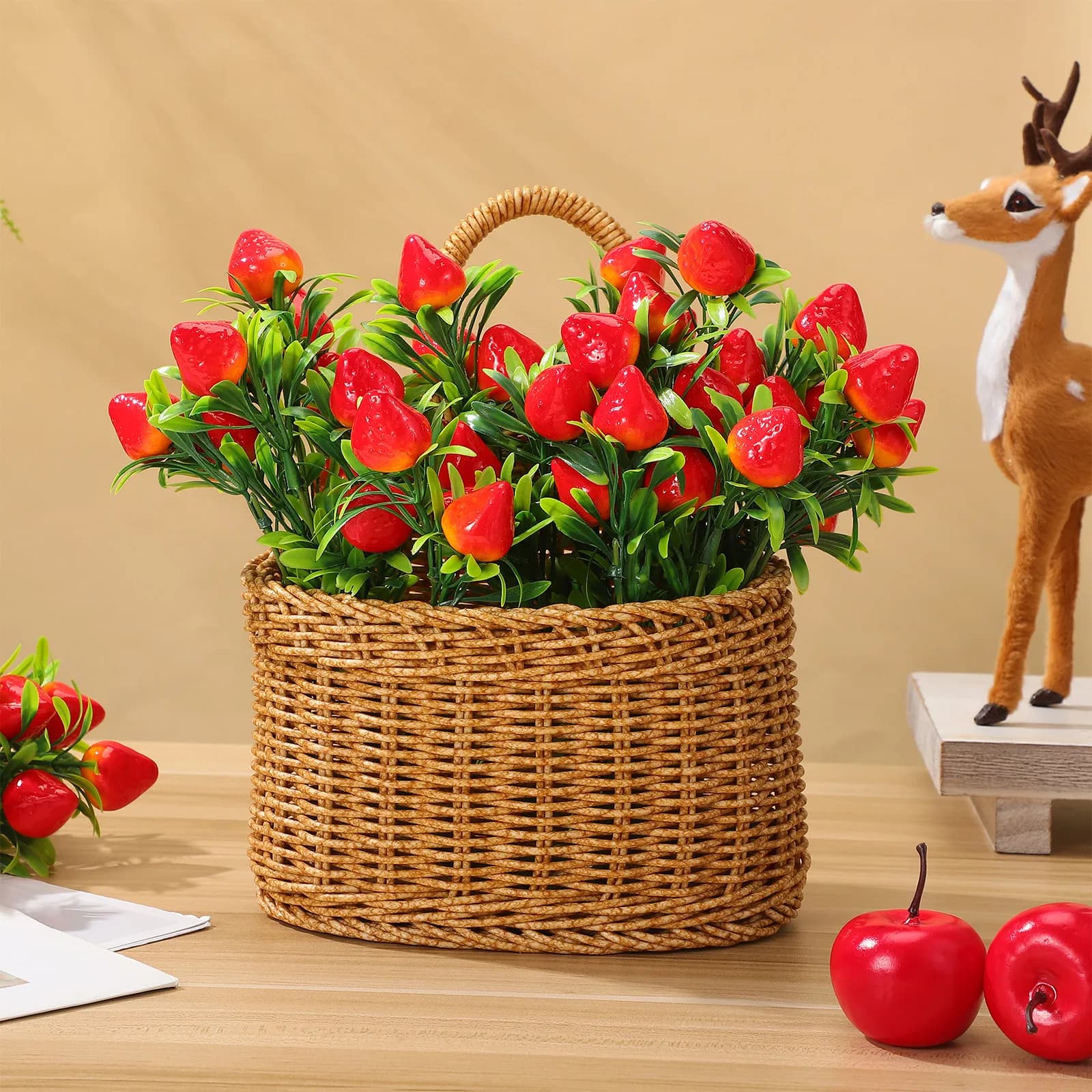6 Pezzi di Bouquet di Fragole Artificiali Realistiche, Piante di Fragole Finte per Centrotavola Decorativi per Casa, Matrimoni e Feste