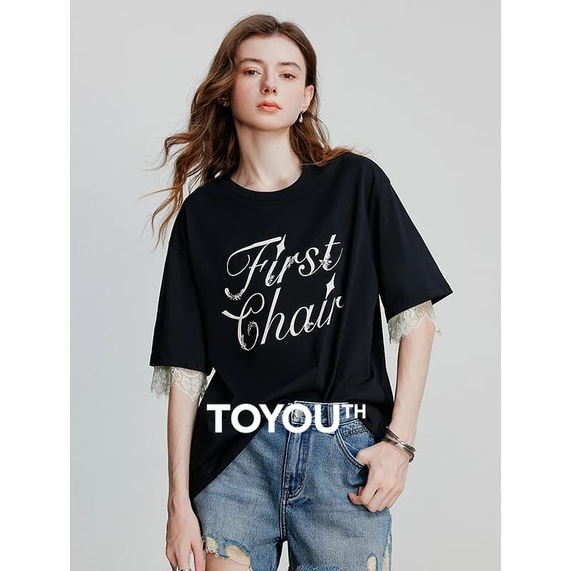 TOYOUTH Women Short Sleeve T shirt 2025 Spring New Tops 8521002