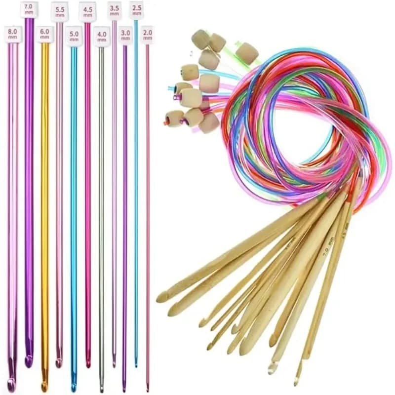 Hot Sale Tunisian Afghan Aluminum Knitting Needles and Include Plastic Cable Afghan Crochet Hook，Tunisian Crochet Hook Set 23Pcs