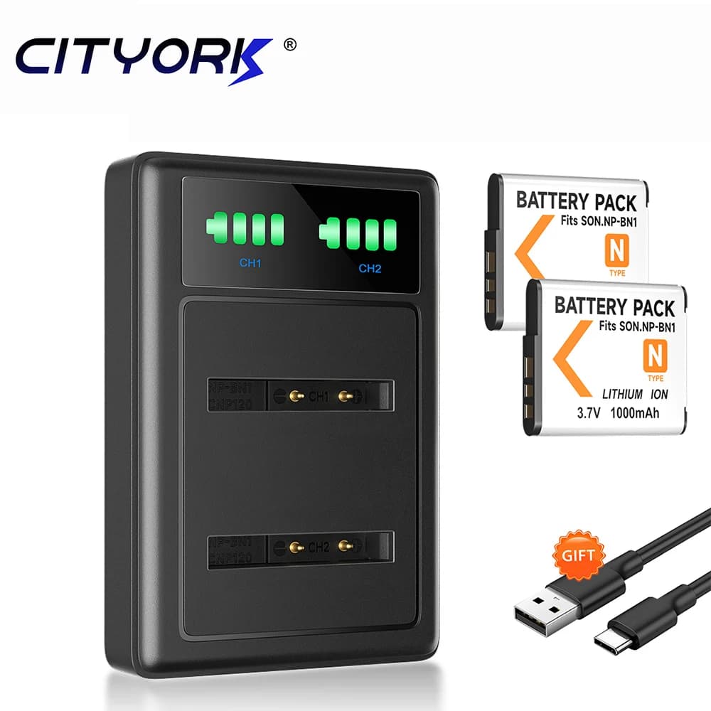 CITYORK NPBN1 NP-BN1 NP BN1 Rechargeable Lithium Battery Camera Batteries + Charger For sony DSC-W320 W510 W520 W610 W630 W690
