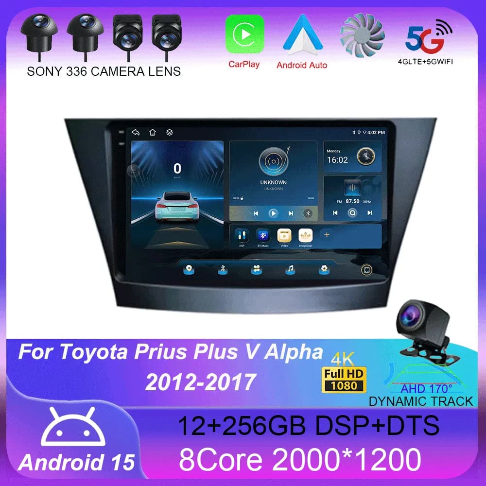 Android 15 Carplay Auto Per Toyota Prius Plus V Alpha 2012-2017 Autoradio Multimedia Video Player di Navigazione GPS 360 Macchina Fotografica WIFI