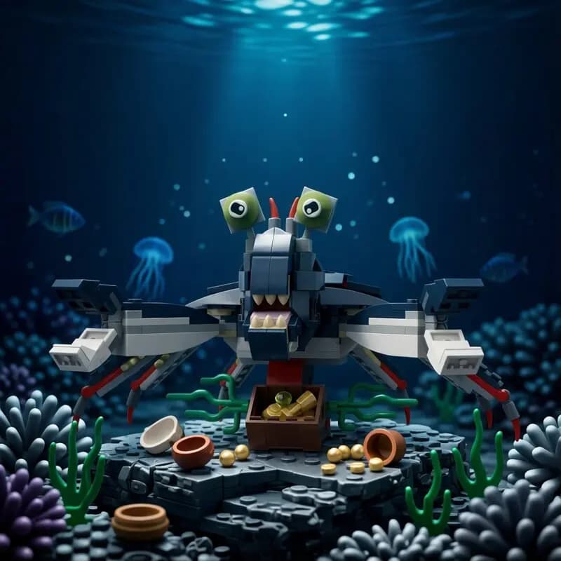 MOC Ocean Animal Shark Sea Snake Building Blocks Model MOC Creative Deep Sea Monster DIY Children's Puzzle Toys Birthday Gift