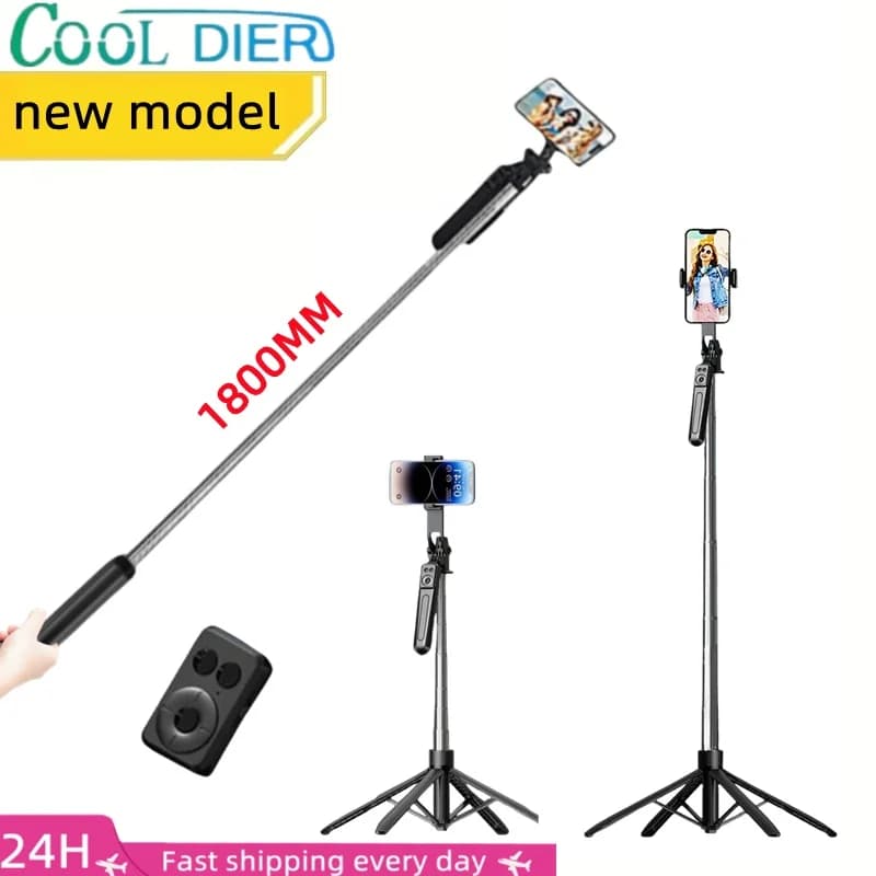 COOL DIER Treppiede da 1,8 m per fotocamera leggera per smartphone, supporto con Bluetooth wireless, supporto per selfie stick con supporto per telefono per video