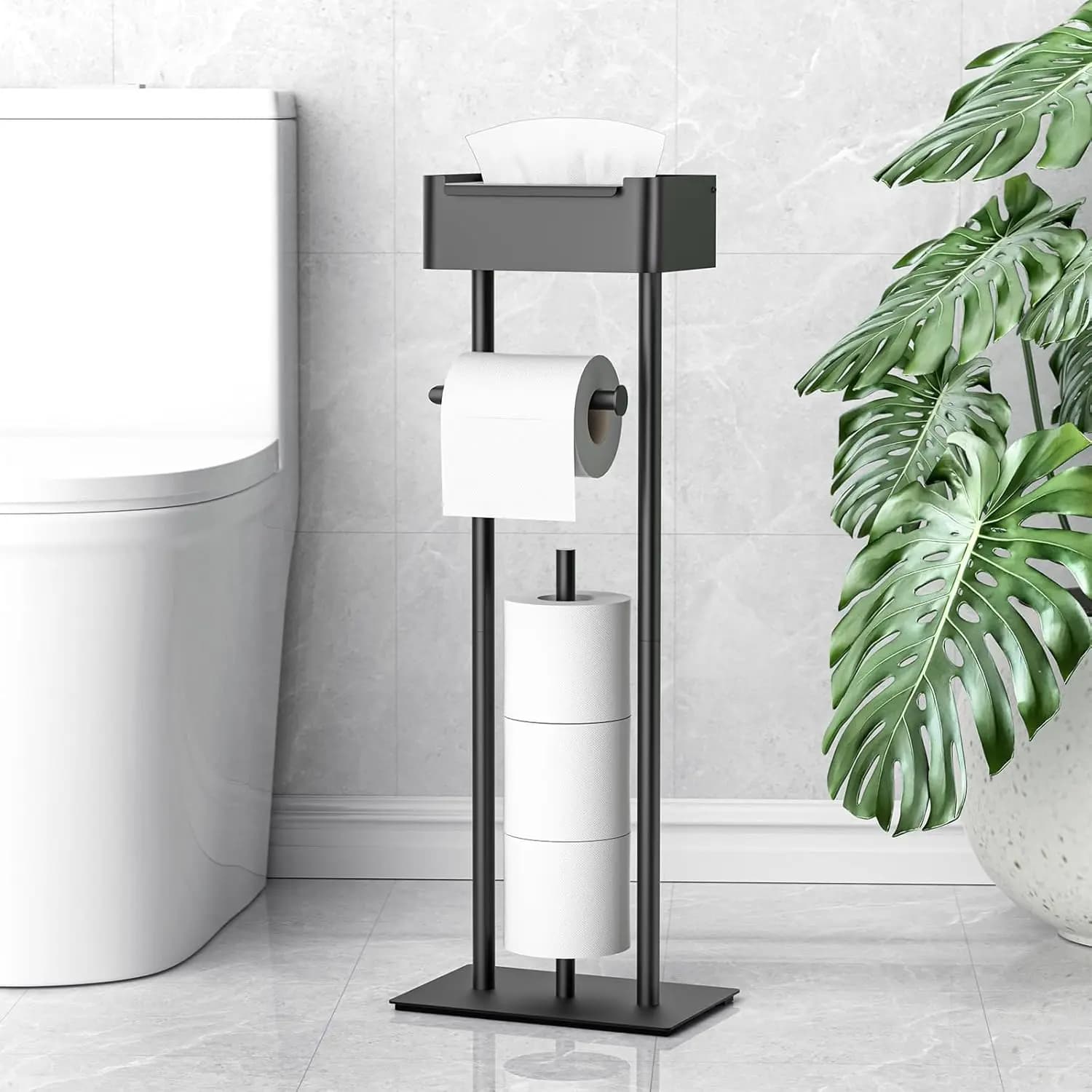 Portarotolo da terra - Portarotolo con ripiano - Contiene 4 rotoli - Bagno