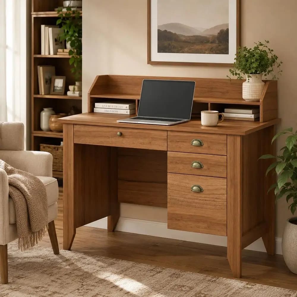Desk with Ders, 47'' Small Desk with Monitor Stand and ile Der, Computer Desk with Storage or Bedroom, Living Room, Small Spaces