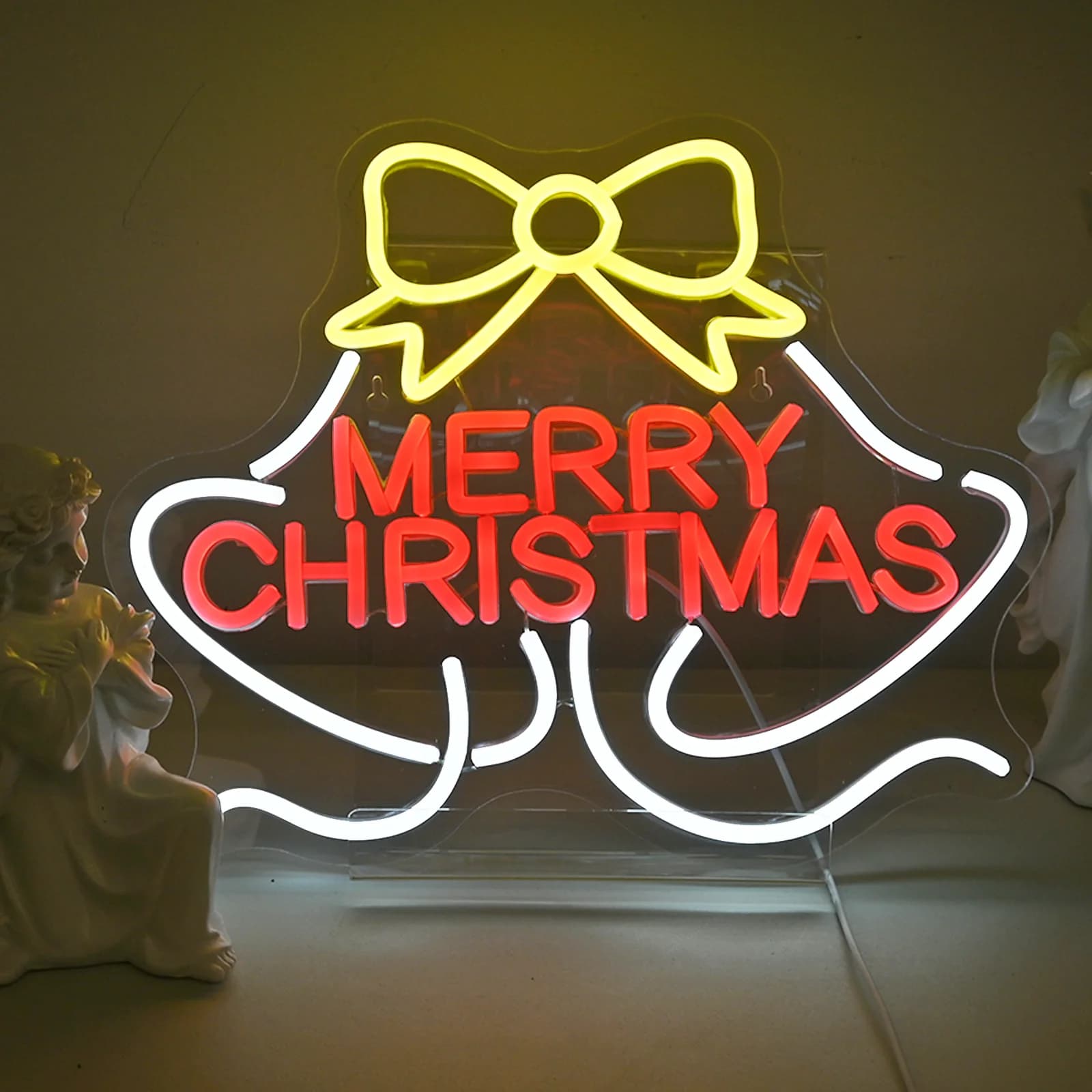 Buon Natale Campane Insegna al neon USB Dimmerabile Insegna luminosa Decorazione da parete per vivere Birra Bar Sala giochi Hotel Festa di compleanno Restaur