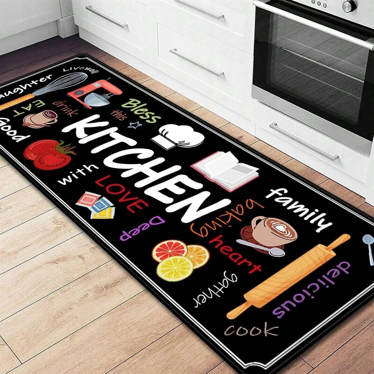 VIKAMA Printed kitchen mat 1/2 pieces, durable and wear-resistant, home kitchen mat, laundry mat, home decor