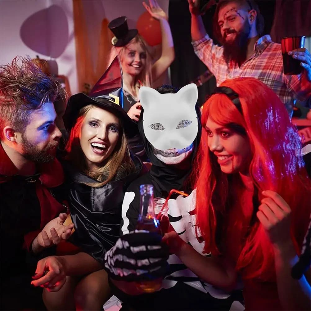 Set di 3 Maschere a Forma di Gatto, Traspiranti in Rete, Dipinte a Mano su Base Bianca, Leggere, Personalizzabili per Cosplay e Feste