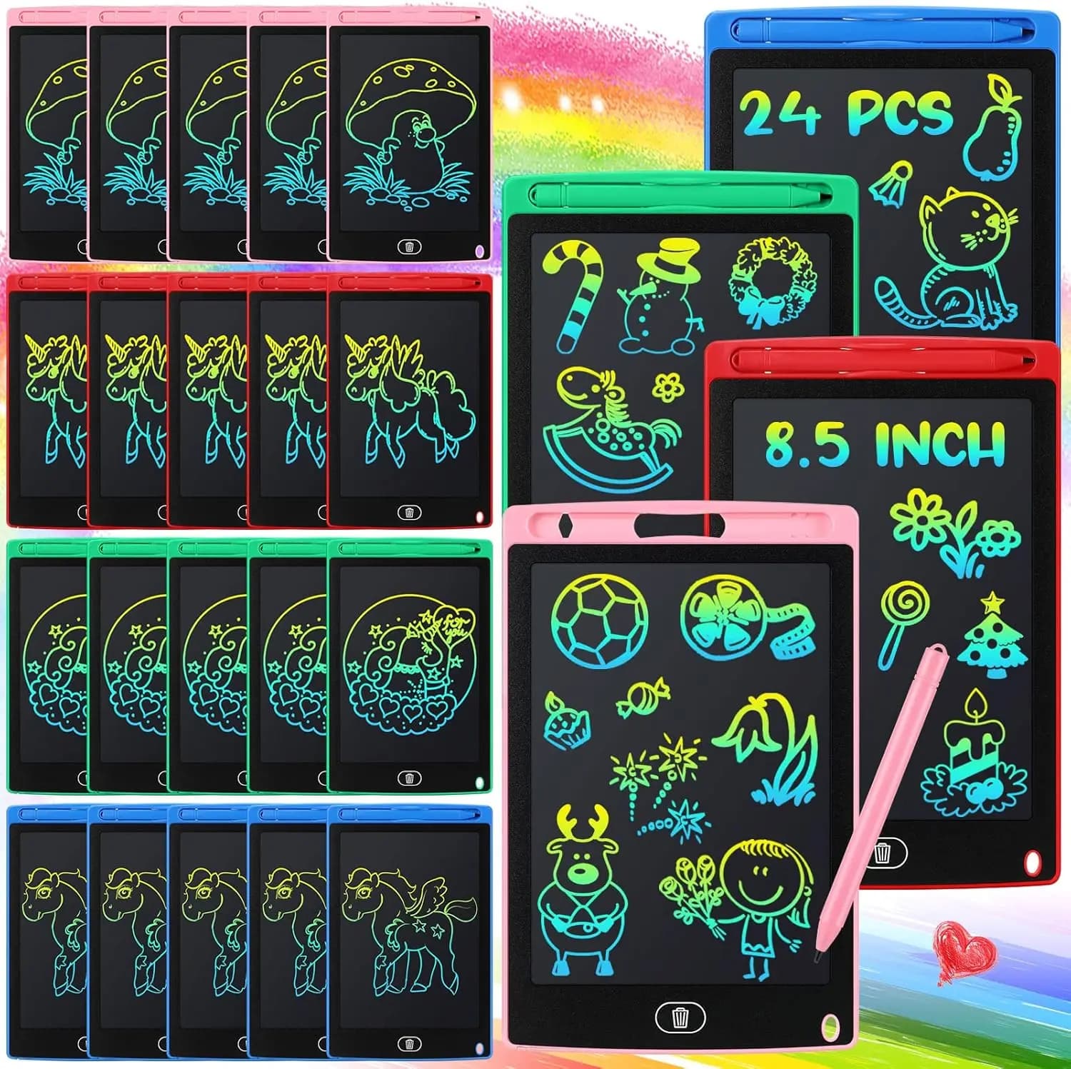Set di 24 Tavolette LCD per Disegno, Lavagna Digitale da 8,5 Pollici, Schermo Riutilizzabile Colorato per Disegnare, Giocattoli Educativi