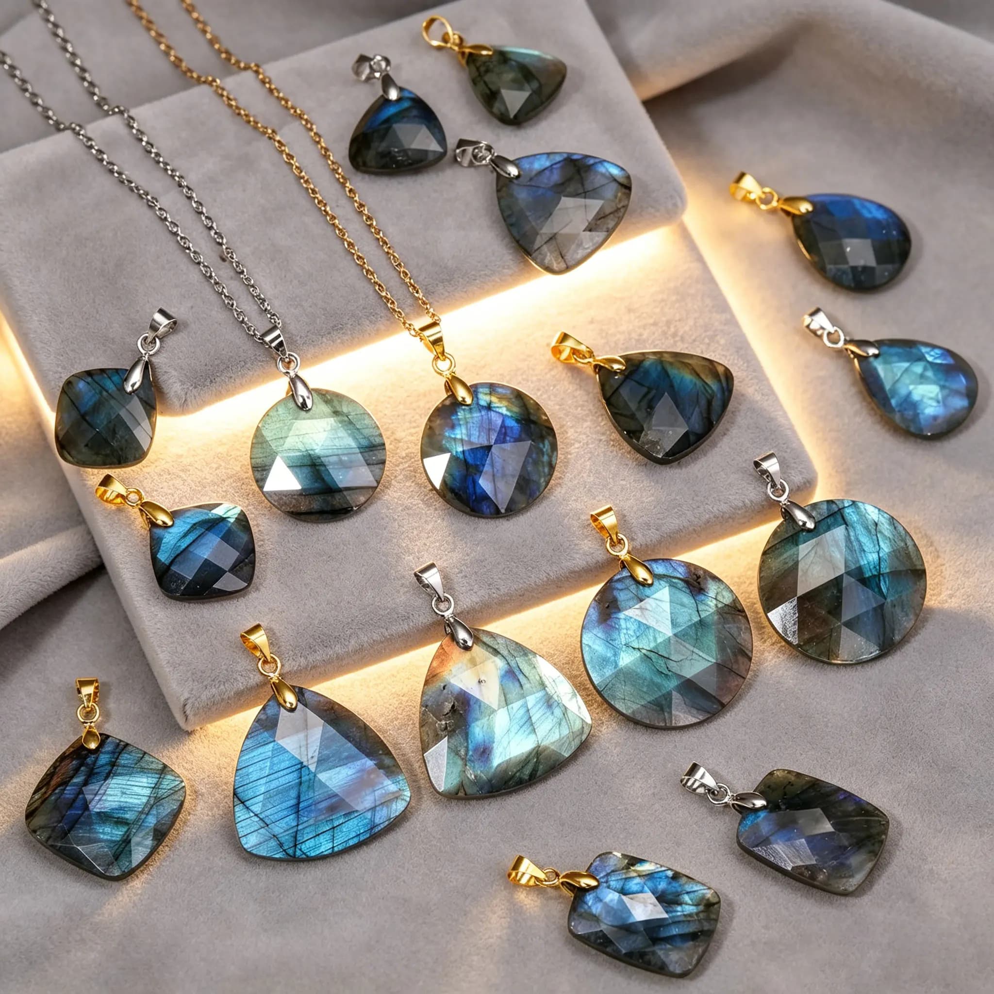 Collana con ciondolo labradorite naturale di lusso leggero di fascia alta, forma irregolare, regalo per amiche, feste serali, gioielli da viaggio