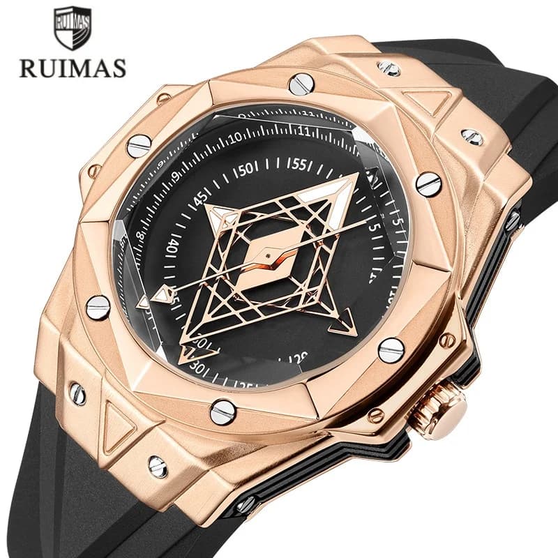 RUIMAS 330 Orologio da polso da uomo creativo Tendenza moda Quadrante cavo Luminoso cinturino in silicone impermeabile Orologi al quarzo casual per uomo