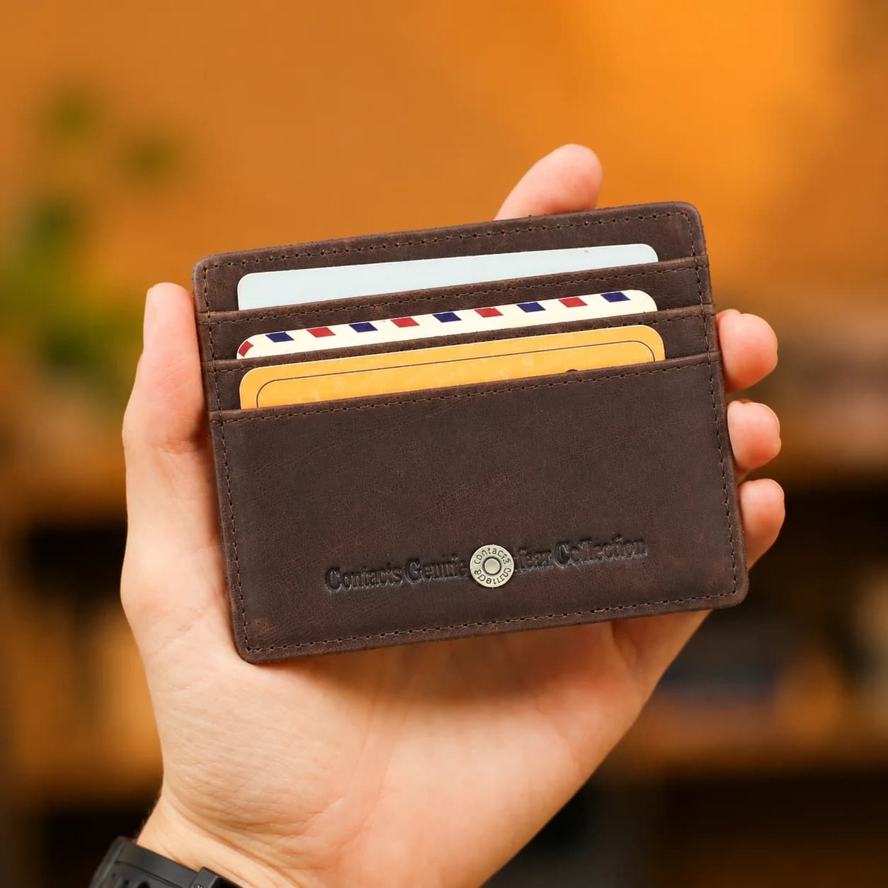 Portafogli magici CONTACT'S portafogli Slim da uomo in vera pelle porta carte RFID fermasoldi Mini portafogli Ultra sottili per uomo regalo