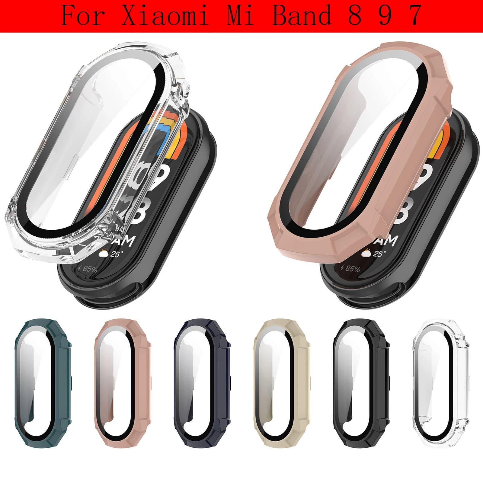 Custodia rigida per PC + vetro per Xiaomi Mi Band 8 9 7 Protezione schermo Custodia protettiva per paraurti per Mi Band8 band7 Accessori guscio NFC.
