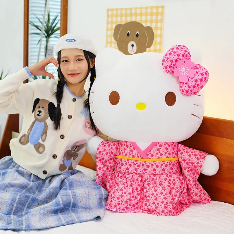 Hello Kitty peluche stile giapponese Sakura Kimono bambola di pezza morbida carino Kawaii Anime peluche cuscino per bambini ragazze decorazioni per la casa regali