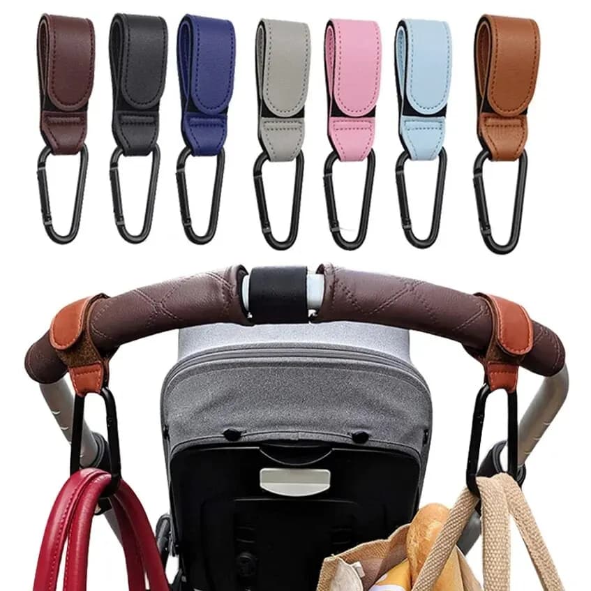 2 pcs leather trolley hook for stroller PU adjustable wheelchair hook Organizer for baby clothes racks travel accessories