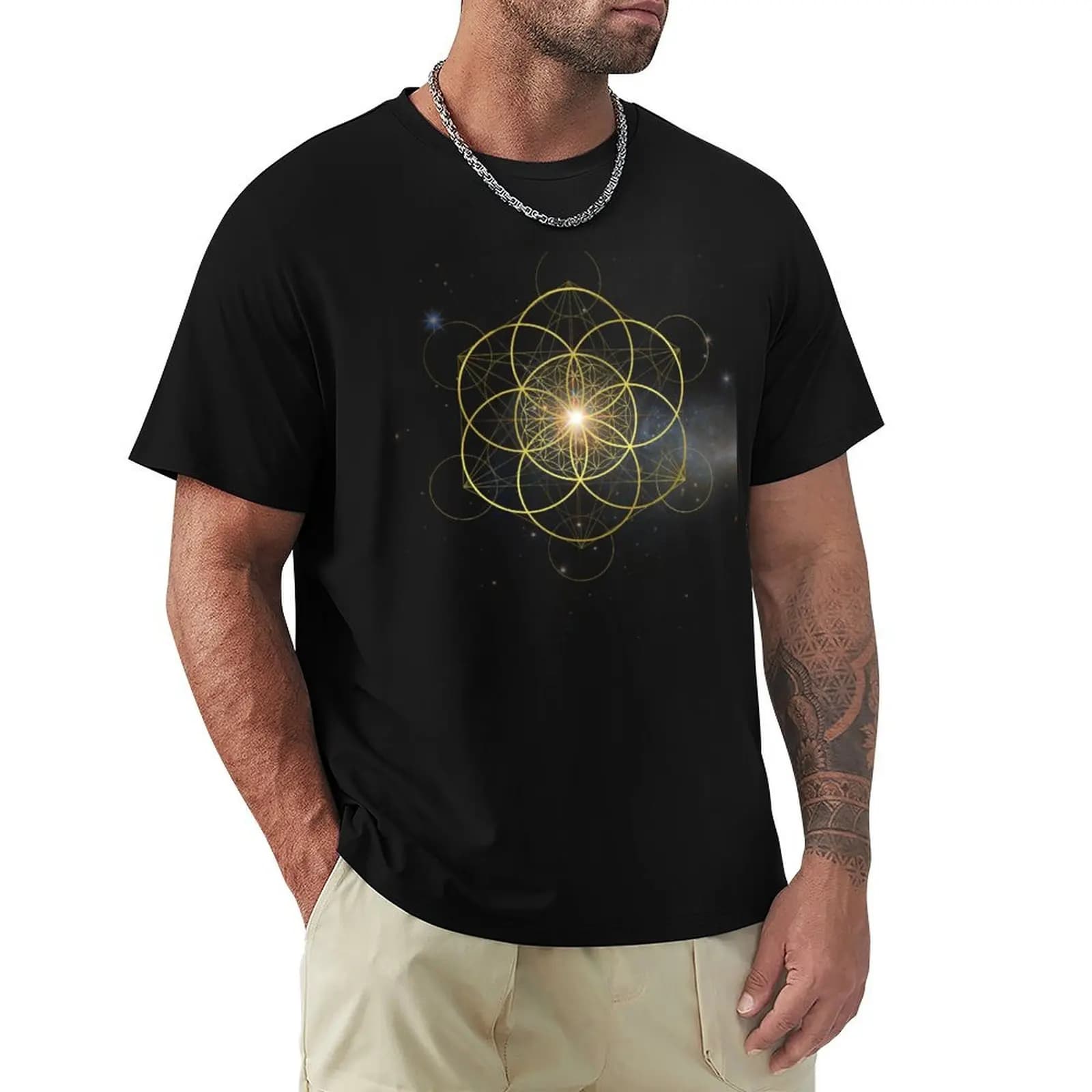 Flower of life in Seed of Life Mandala T-Shirt Classic Crew Neck Cotton T-Shirt
