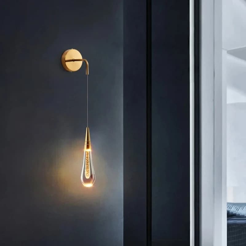 Lampade da parete in cristallo postmoderne Lampada da parete a goccia di pioggia creativa a led in vetro per lampada da parete per corridoio comodino camera da letto ristorante