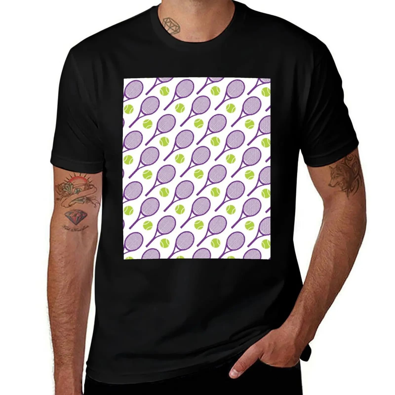 Purple Tennis rackets pattern T-Shirt Work Style Casual T-Shirt