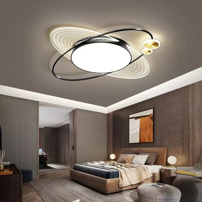 Modern LED Ceiling Lights For Bedroom Living Room Study Ceiling Lamp Round Ring Gold Planet Ceiling Chandelier Remote Control