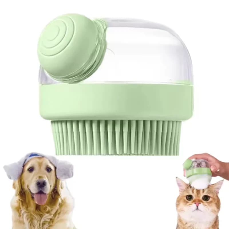Spazzola da bagno per animali domestici in silicone morbido da 1 pezzo con dispenser per shampoo, massaggio delicato per toelettatura di animali domestici e pulizia dei capelli/pelliccia