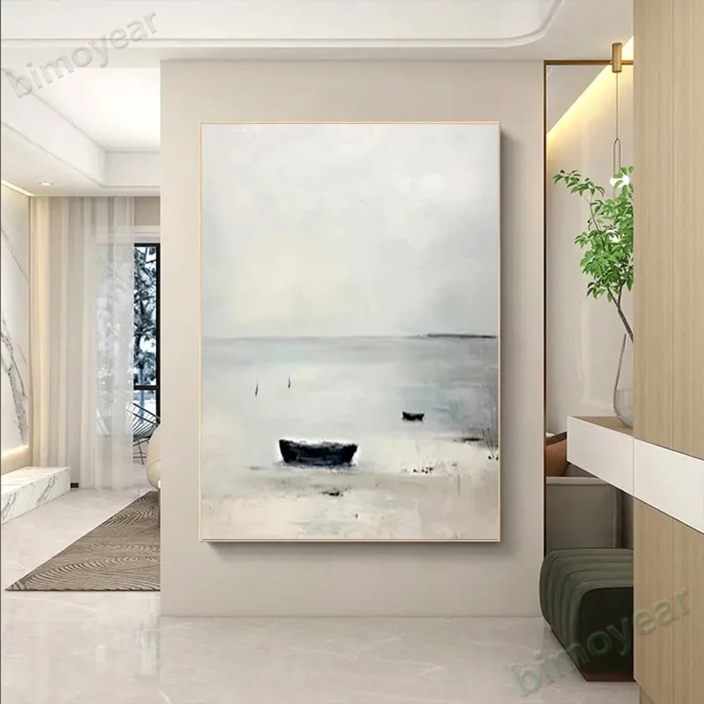 100% hand drawn beach boat abstract oil painting original wall painting home living room decoration paint interior aesthetics