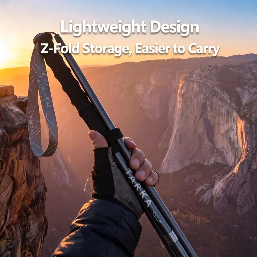 TARKA TK-Y01 7001 Al Ultralight Foldable Trek Pole with 1/4 Screw Action Cam Mount Mud Basket Tip Protector Bag
