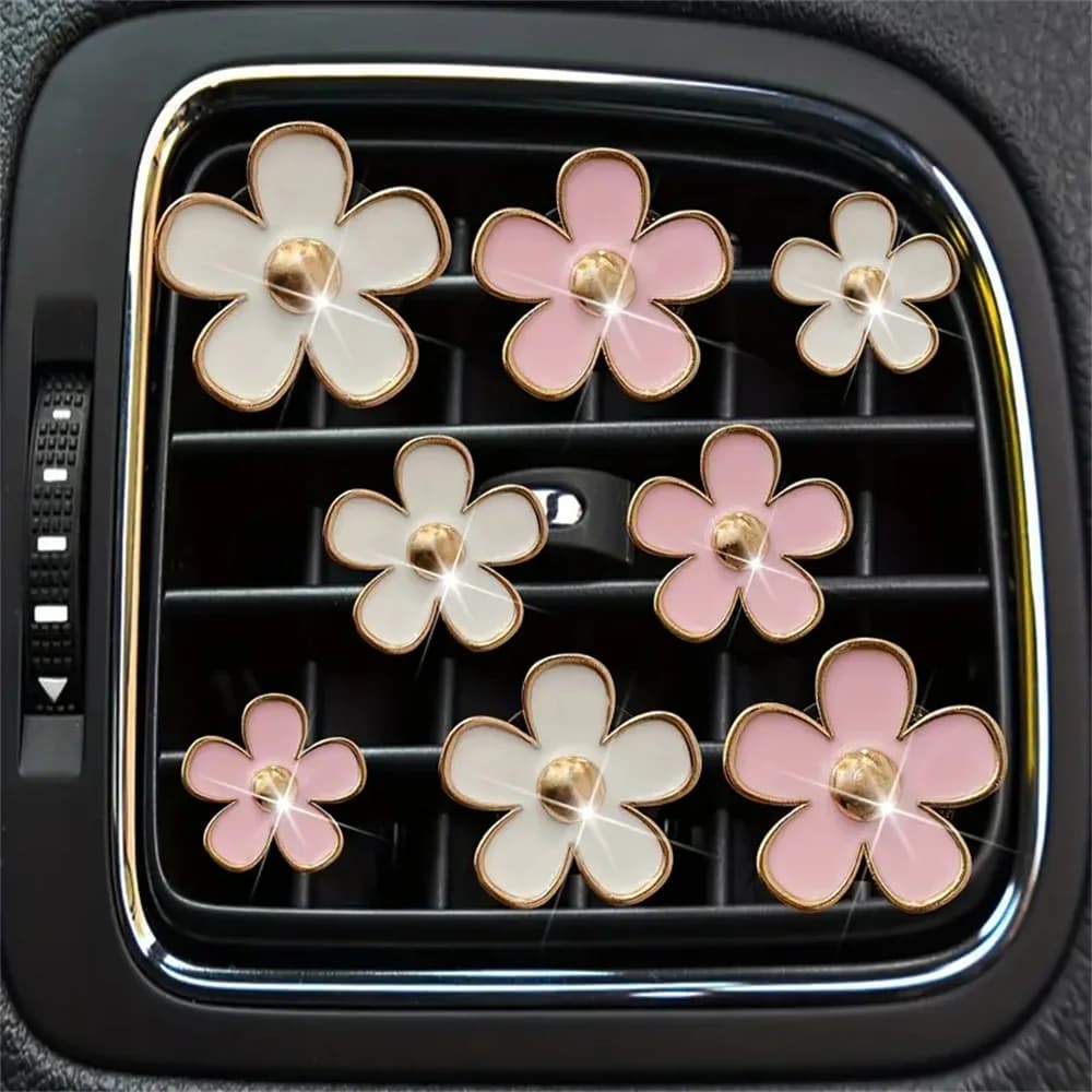 4-8 pcs/set Small Car Outlet Air Perfume Decoration Clip Flower Margherita Design Interior Car Aromatherapy Deodorant Access Diffuser