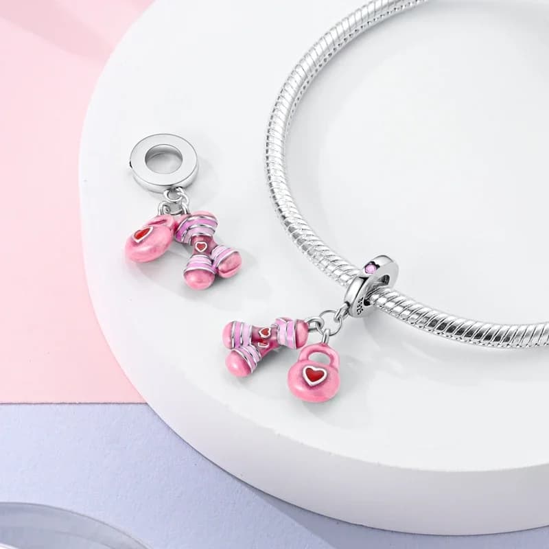 Charms Silver 925 Pink Yoga Manubri Kettlebell Pendants Fit Charms Plata 925 Original Bracelet Woman Creating Jewelry Gifts DIY