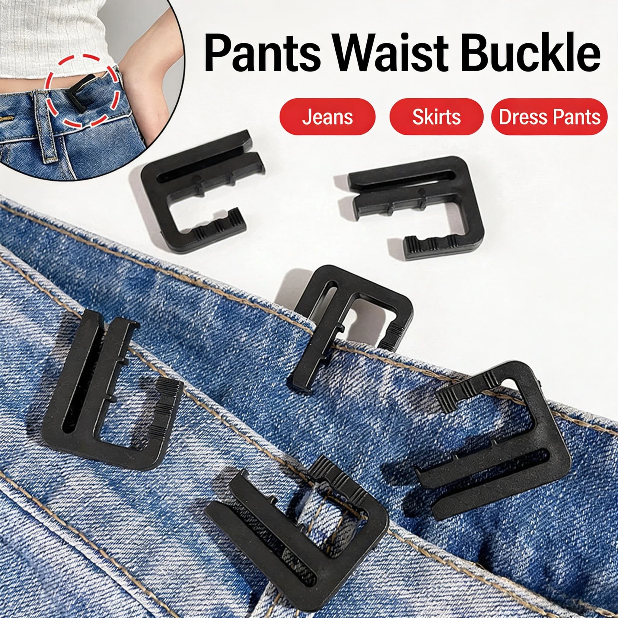 Waist Buckle Adjustable Pant Waist Tightener No Drill Waist Clip for Jeans Trousers Dress Pants DIY Clothing Accessories