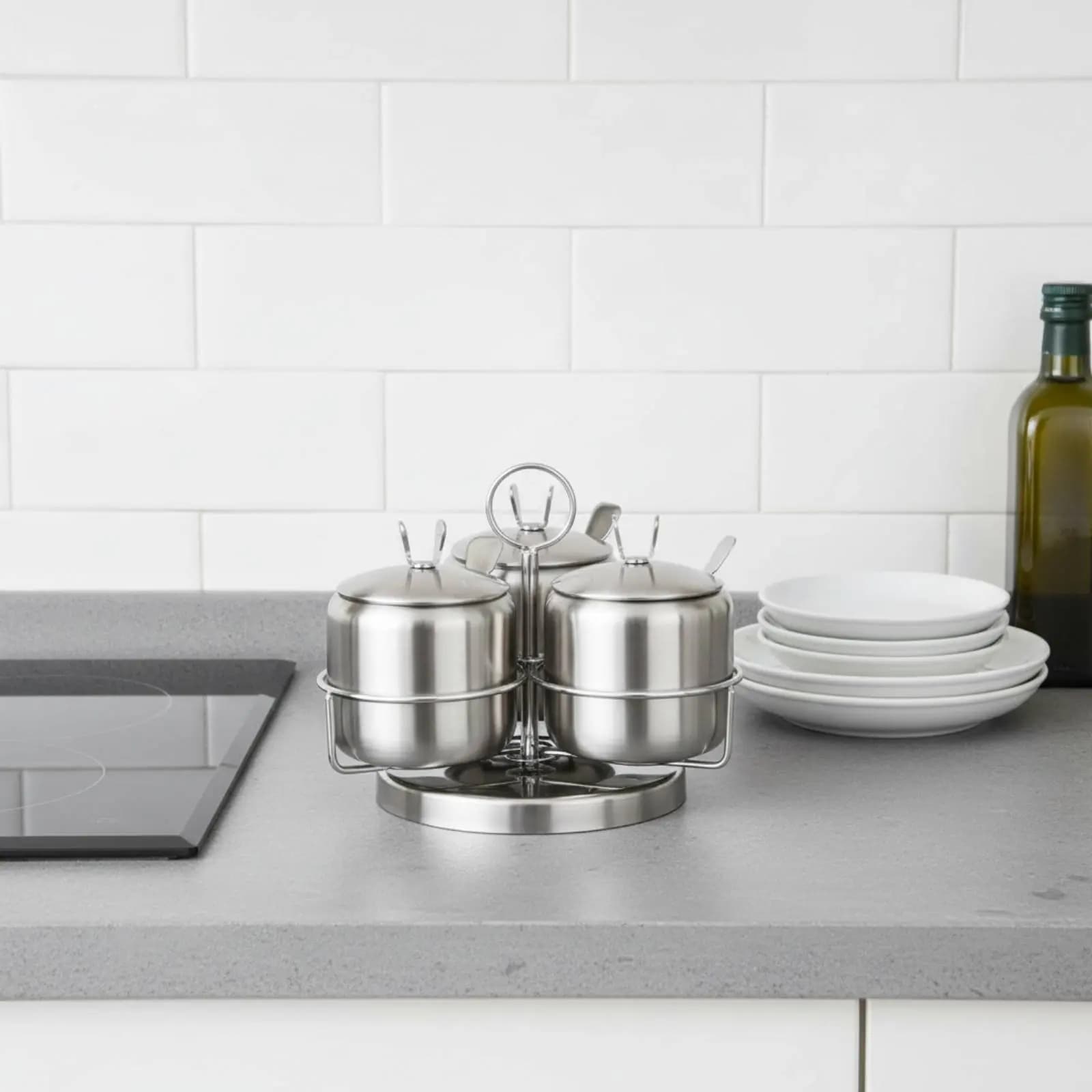 Set di 4 Contenitori per Spezie in Acciaio Inox, Antipolvere, Salvaspazio
