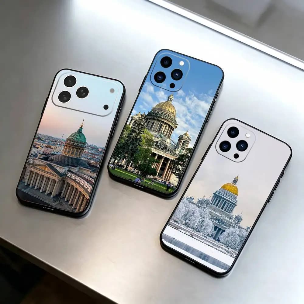 Saint Petersburg Aesthetic Phone Case For iPhone 17,16,15,14,13,12,11 Plus,Pro Max,XS,Soft Silicone Black Cover