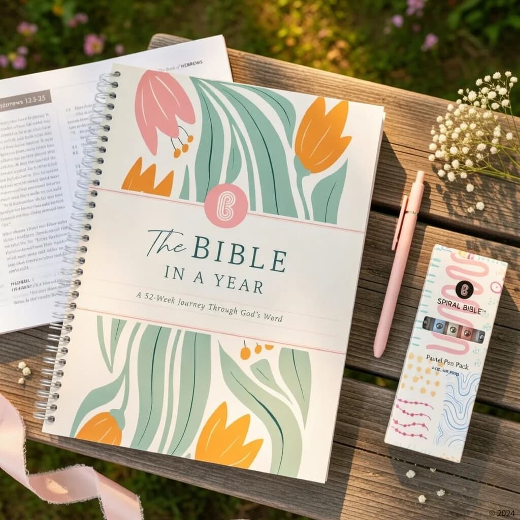 Set di diari devotionali "La Bibbia in un anno" con segnalibro e penna a sorpresa, quaderno a spirale per lo studio della Bibbia per 52 settimane