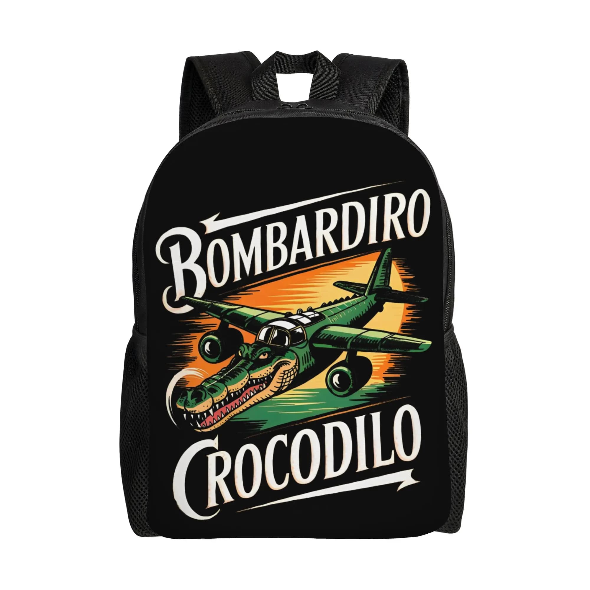 Zaino Bombardiro Bombardino Crocodilo per Scuola Superiore, Escursionismo, Daypack, Stile Italiano, Borsa in Tela per Laptop con Tasca