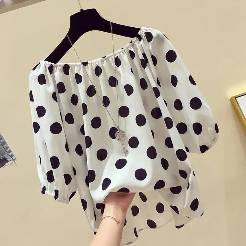 Camicette larghe stile primavera estate da donna Camicie Lady Casual Slash Neck Top Blusas stampati a pois