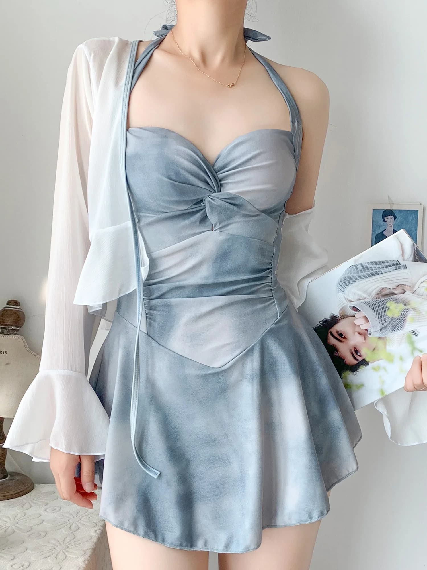 Costume da bagno intero da donna, modello coprente, termico per spa, con gonna casual, Nuovo 2025, Sensazione di lusso