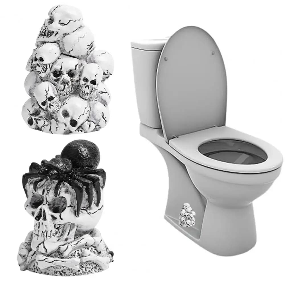 1-2 coperture per bulloni per WC con teschio: divertente arredamento per il bagno, facile installazione a scatto, nasconde le viti del sedile del WC, accesso creativo per WC