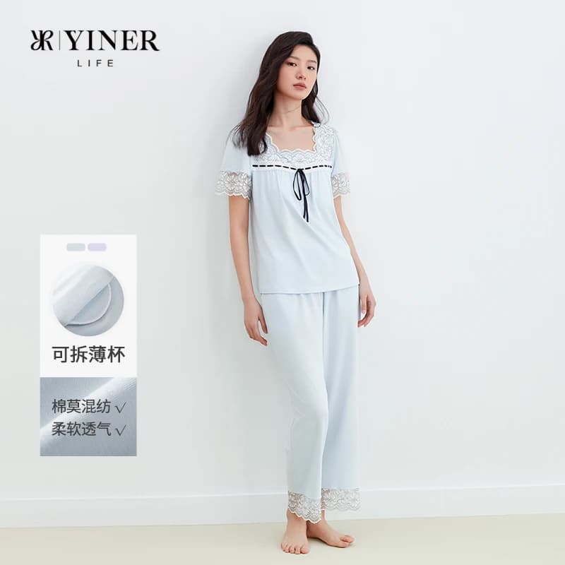 Ladies' home wear suit, summer modal cotton with bra pads, casual pajamas, can be worn outside