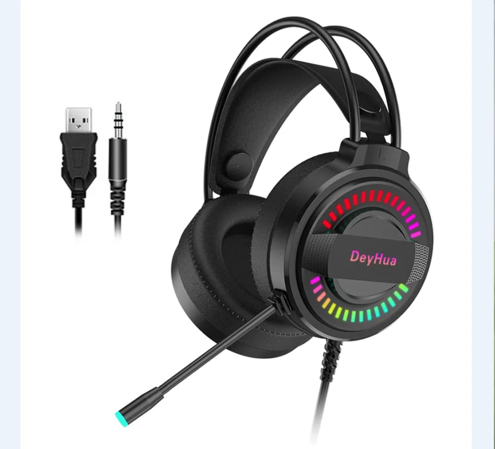 DeyHua RGB Headset Gaming Player PC PS4 con microfono flessibile HD cuffie da 3.5mm adatte per Xbox PS5 Switch computer gaming