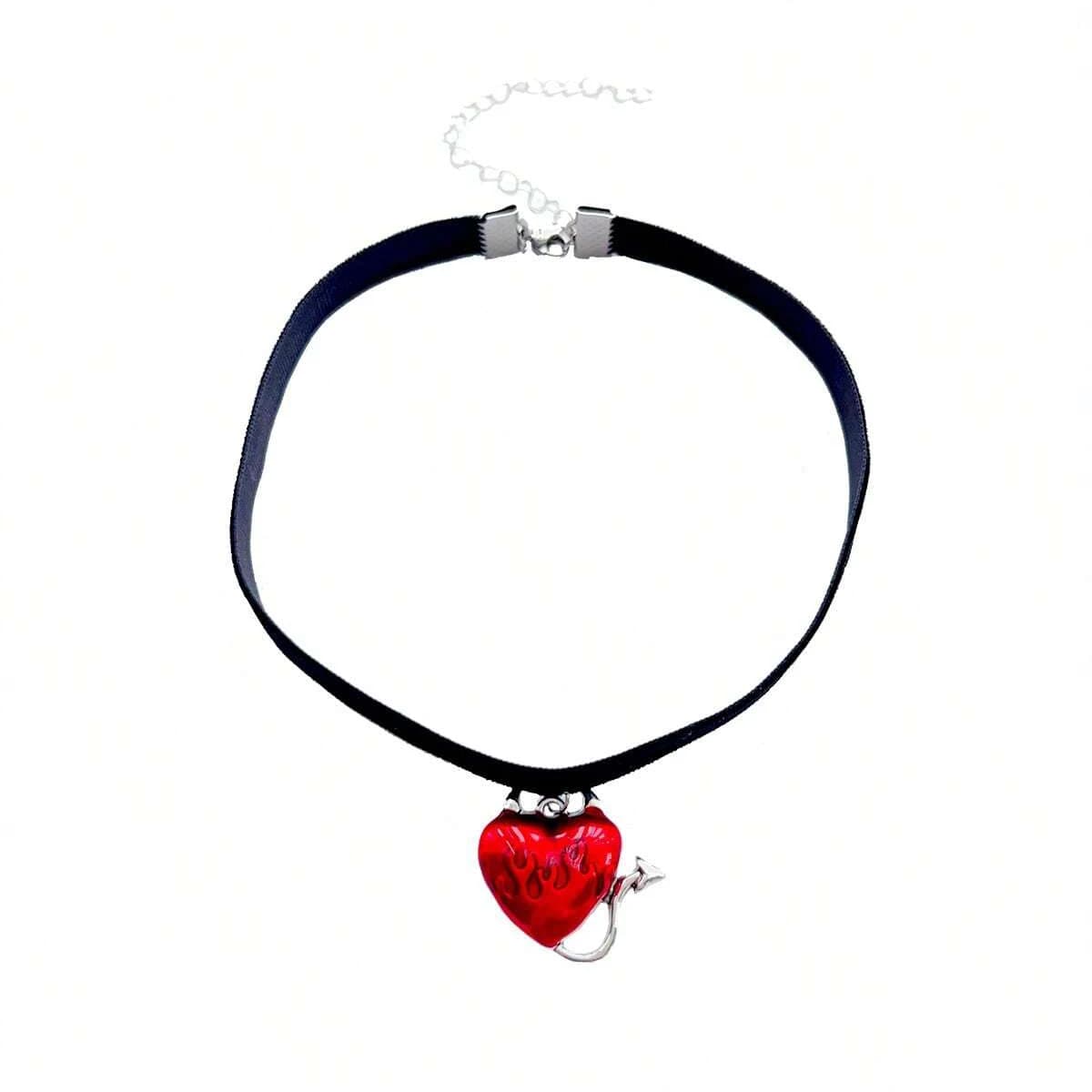 Fashionable and personalized Halloween accessories: Heart-shaped little devil pendant, black velvet strap choker necklace for wo