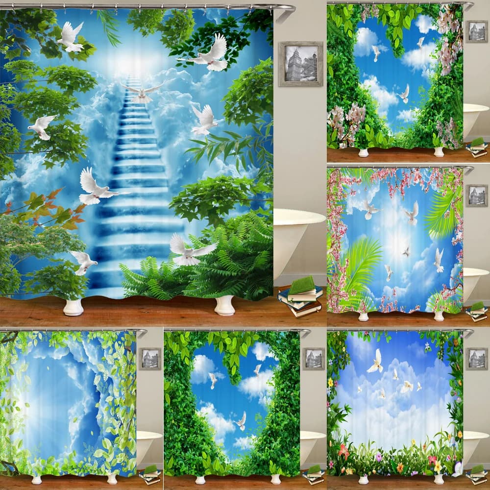 3D pianta d'amore foglie colomba bianca scenario bagno tenda da doccia impermeabile poliestere lavabile decorazione della casa tenda con gancio