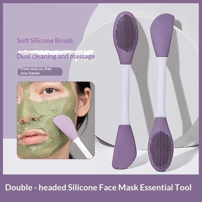 Double‑ended Silicone Facial Mask Brush 2‑in‑1 Face Mud Applicator Cleansing Massage Brush