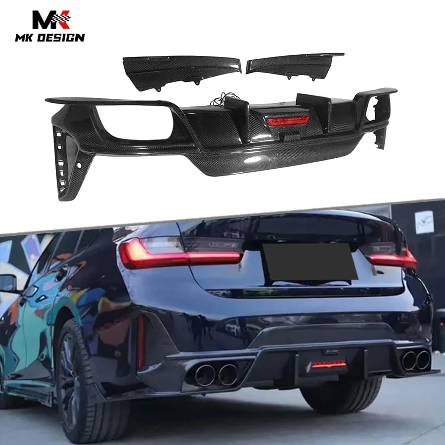 Rear carbon fiber diffuser with LED light for BMW 3 G20 Sport LCI 2023-IN Rear bumper Winglet Side lip diffuser Car parts