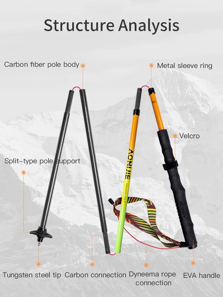 2PCS AONlJlE Newest Gradient Orange E4204 Carbon Fiber Trekking Poles Outdoor Collapsible Hiking Sticks for Women and Men