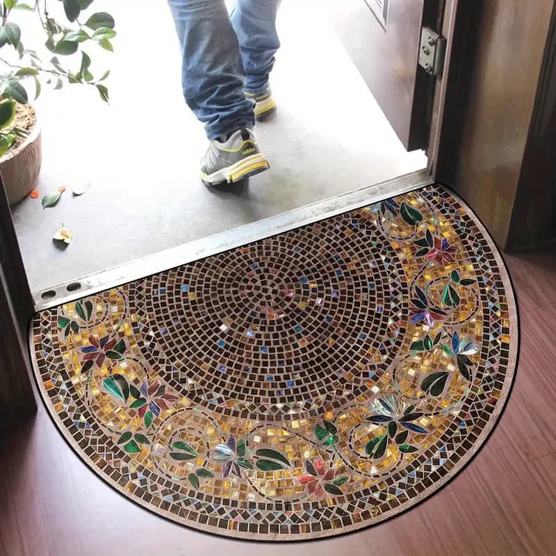 VIKAMA Tappeto in flanella semicircolare Tappeto da cucina morbido e confortevole Tappetino per porta d'ingresso per interni ed esterni Decorazioni per la casa