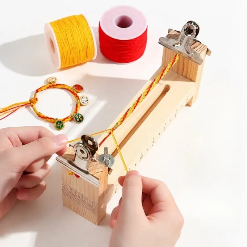 DIY Bracelet Making Red Cord Solid Wood Braiding Loom Handmade Braided Rope Weaving Frame Fixed Tools Wooden Craft Plate