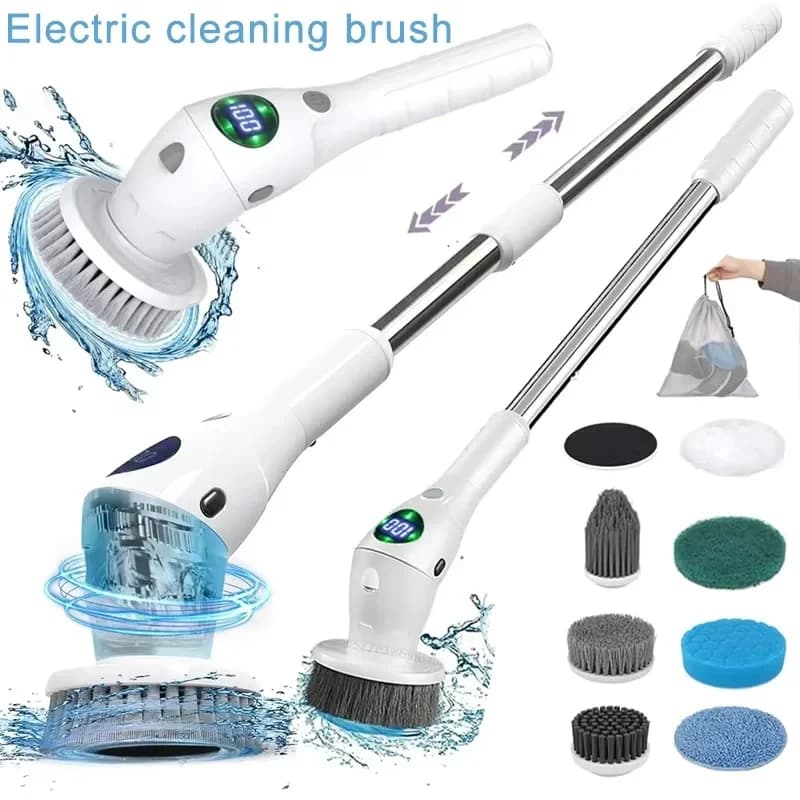 Multifunctional electric cleaning brush 8 in 1 Kitchen brush with swivel home brush with LED night light