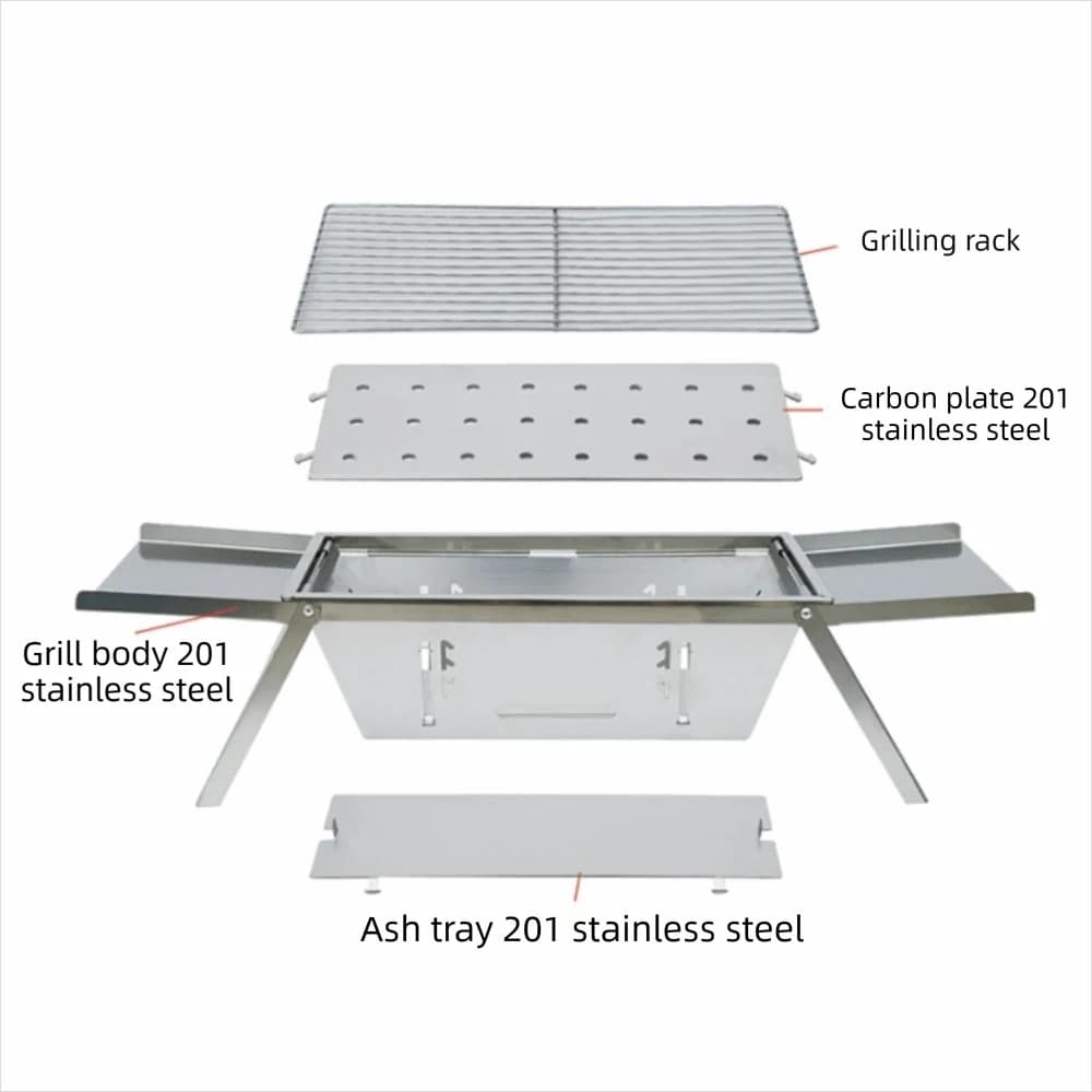 Griglia Barbecue Portatile Pieghevole in Acciaio Inox Antiruggine Estensibile con Regolazione della Temperatura per Campeggio